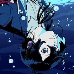 an anime character floating in the water with his head above the water's surface