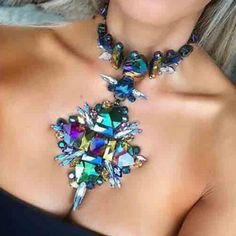 Drop to Your Knees Multi Choker Statement Necklace Huge Crystal, Necklaces Layered, Curved Bar Necklace, Boho Statement Necklace, Flower Statement Necklace, Geometric Fashion, Crystal Statement Necklace, Black Choker Necklace, Crystal Choker Necklace