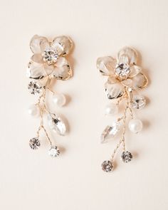 Petite Pearl & Floral Earrings - Shop Bridal Jewelry | Dareth Colburn Pearl White Pearl Clip-on Earrings For Wedding, Elegant Flower Crystal Earrings For Wedding, Delicate Pearl Earrings With Flower Charm For Wedding, Delicate Wedding Pearl Earrings With Flower Charm, White Pearl Cluster Earrings For Wedding, Elegant Floral Embellished Jewelry For Wedding, Elegant Floral-embellished Jewelry For Wedding, Wedding Pearl Drop Earrings With Flower Charm, Gold Flower Cluster Earrings For Wedding