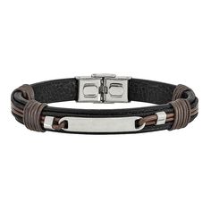 "Complement your wardrobe with the distinctive style of this men's stainless steel and leather bracelet. Complement your wardrobe with the distinctive style of this men's stainless steel and leather bracelet. Length: 8.25 in. Metal: stainless steel Finish: polished Packaging: boxed Please note, due to the high value of this item, a signature may be required upon delivery. Size: 8.25"". Color: Multicolor. Gender: male. Age Group: adult." Black Leather Casual Wristband, Casual Black Leather Wristband, Modern Leather Wristband With Black Band, Black Leather And Stainless Steel Adjustable Bracelet, Modern Black Leather Wristband, Casual Black Leather Bracelets, Modern Leather Bracelet With Metal Black Band, Modern Metal Leather Bracelet With Black Band, Black Metal Bracelet With Leather Strap