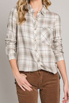 DetailsPlaid pattern button down blouse featuring a classic silhouette Content + Care- 100% Rayon Casual Shirttail Hem Blouse, Spring Button-up Flannel Shirt With Button Closure, Casual Blouse With Button Closure And Shirttail Hem, Casual Shirttail Hem Blouse With Button Closure, Fall Shirt With Button Closure And Shirttail Hem, Casual Plaid Tops With Placket, Spring Everyday Flannel Shirt With Button Closure, Fall Blouse With Back Button Closure, Fall Shirt With Buttons And Shirttail Hem