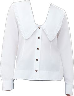 Frilled Collar Shirt, White Cotton Shirt With Ruffled Collar, White Long Sleeve Poplin Tops, Ganni White Blouse, White Button-up Poplin Blouse, Trending Now, White Cotton, Cotton Poplin, Collar Shirts