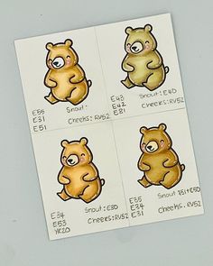 four stickers with different images of bears on them, one has eyes and the other has ears