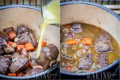 two pictures showing how to make beef stew