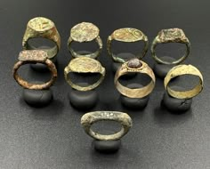 The Beautiful Lot Of Total 9 Bronze Rings Probably From Ancient Near Eastern Regions Of Ancient Historic Culture Civilizations Of Romans , Sasanian's OR Greek's. Rich In Patina. Conditions As Shown In The Pictures. We Provide Fast And Free Shipping Service World Wide To Our Customers .We Ship Mostly Via Fedex And DHL. If You Have Any Questions Please Feel Free To Send Us Message. Strange Rings, Ancient Greek Ring, Retro Objects, Shadow Wizard Money Gang, Bronze Rings, Roman Ring, Ancient Greek Jewelry, Greek Ring, Eastern Roman