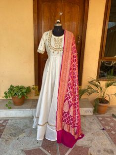 Buy Hand Embroidered Anarkali With Pure Handloom Ikkat Dupatta / Anarkali Suit Set / Anarkali With Dupatta USA / Indian Dresses/ikkat Silk Online in India - Etsy Cream Anarkali Dress, Wedding Anarkali Set With Embroidered Border In Slub Silk, Anarkali Sharara With Embroidered Border In Slub Silk, Traditional Slub Silk Churidar With Embroidered Border, Diwali Slub Silk Anarkali Set With Embroidered Border, Designer Cotton Silk Churidar With Embroidered Border, Festive Slub Silk Churidar With Embroidered Border, Slub Silk Churidar With Embroidered Border For Diwali, Cotton Silk Sharara With Embroidered Border For Festivals