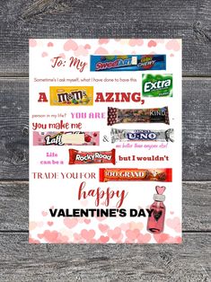 valentine's day card with candy bars on it