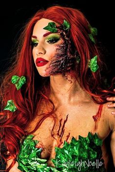 Poison Ivy Wig, Poison Ivy Kostüm, Poison Ivy Costume Diy, Awesome Halloween Makeup, Halloween Makeup Diy Easy, Ivy Makeup, Poison Ivy Makeup, Poison Ivy Halloween, Poison Ivy Costume