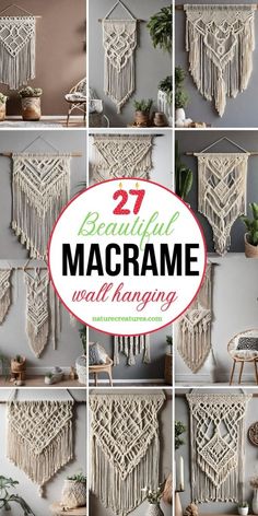 macrame wall hangings with the words, 27 beautiful macrame wall hangings