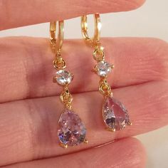 Pink Teardrop Jewelry With Prong Setting, Pink Teardrop Earrings With Prong Setting, Pink Dangle Earrings With Prong Setting, Pink Cubic Zirconia Teardrop Jewelry, Pink Teardrop Cubic Zirconia Jewelry, Pink Pear Diamond, Pink Zircon, Earrings Sparkle, Prom Dance