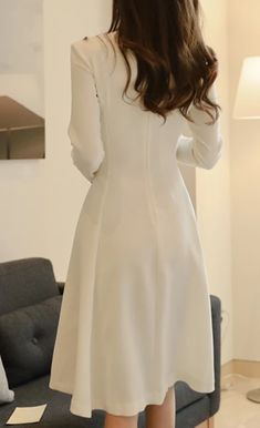 Gender: Women Material: Polyester Style: Office Lady Silhouette: A-Line Pattern Type: Solid Sleeve Length(cm): Full Decoration: Button Dresses Length: Knee-Length Sleeve Style: REGULAR Waistline: Natural Neckline: O-Neck Season: Spring Model Number: 9211 Fall A-line Midi Dress For Office, White Long Sleeve Midi Dress For Semi-formal Occasions, White A-line Long Sleeve Dress For Fall, White Button-up Semi-formal Dress, Long Sleeve Office Lady Dress With Button Closure, White Long Sleeve Plain Dress, White Midi Dress For Spring Office Wear, White Long Sleeve Midi Dress For Office, White Chic A-line Long Sleeve Dress