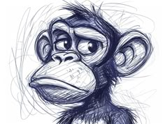 a drawing of a monkey with big eyes