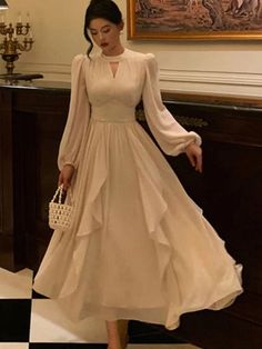 Weddding Dress, Ruffle Midi Dress, Ruffles Fashion, Grad Dresses, Chinese Dress, Lantern Sleeve, Lantern Sleeves, Design Fashion, Modest Dresses