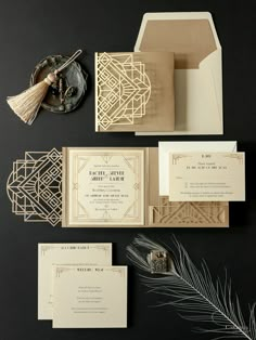 the wedding stationery is laid out and ready to be used