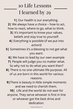 a poem with the words 10 life lessons i learned by 29