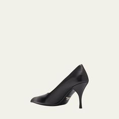 Prada smooth calf leather pumps 3.25 in / 85 mm stiletto heel Pointed toe Slip-on style Leather outsole Made in Italy