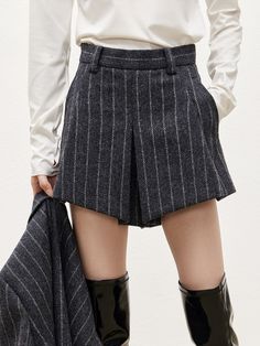 MO&Co.Women Wool Striped Shorts with Pockets Features : - Wool textured- Pleated shorts- High waist and side pocketsCode : MBB4SOTT02The length of size M is 35.5cm MATERIALS & CARE : Material: 100% WoolDo not wash, do not bleachHang to dry, do not tumble dryLow-temperature ironing, professional dry cleaningDo not expose to the sunNote: Snap and dry clean separatelyPlease select your own size in the size chart according to your figure and serve model size as a guideline. Wool Shorts, Micro Shorts, Wool Textures, Custom Suits, Pleated Shorts, Denim Flares, Winter Knits, Jeans For Sale, Casual Party