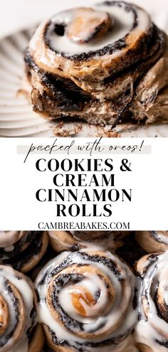 cookies and cream cinnamon rolls in a baking pan. Cookies And Cream Cinnamon Rolls, Cream Cinnamon Rolls, Sweet Roll Recipe, Breakfast Sweets, Cinnamon Rolls Homemade, Recipes Delicious, Easy Baking Recipes Desserts, Sweet Snacks Recipes, Sweet Rolls