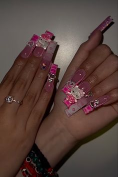 Hello Kitty Acrylic Nail Designs, Y2k Hello Kitty Nails, Hello Kitty Nail Art, Junk Nails Hello Kitty, Long Nail Designs Hello Kitty, Xxl Hello Kitty Nails, Long Pink Hello Kitty Nails, Xl Long Acrylic Nails Hello Kitty, Hello Kitty Nails Art