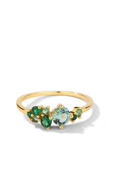 Gold Ring w/ Multi Colored Green Crystals | Fern by Oomiay