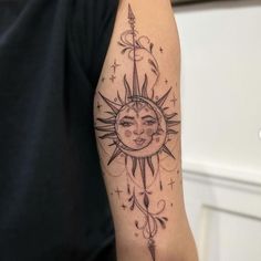 Tattoo Sleeves Mens, Sun Moon Tattoo, Breastfeeding Tattoo, Planet Tattoo, Cute Thigh Tattoos, Artsy Tattoos, Sun Tattoo Designs, Sun And Moon Tattoo, Boho Tattoos