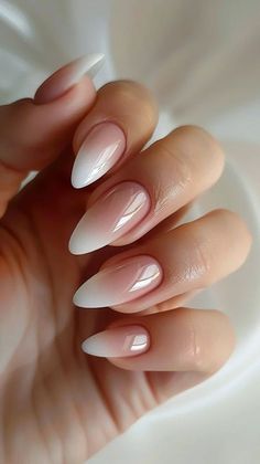 Braid Nails Wedding, Oval Ombré Nails, Ombre Nude Nails Almond Shape, Chrome Ombre French Tip Nails, Ombré French Manicure, Blended French Nails, Faded French Tip Nails, Neutral Ombre Nails Almond, Nails 2024 Ombre