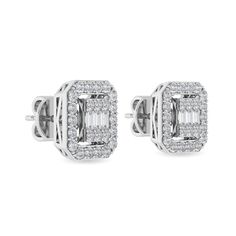 Crafted in 2.4 grams of 14K Gold, the earrings contains 48 stone of Round Natural Diamond with a total of 0.37 carat in G-H color and I1-I2 clarity combined with 6 stone of Baguette Natural Diamond with a total of 0.12 carat in G-H color and I1-I2 clarity. Diamond Baguette, Halo Stud Earrings, Halo Earrings Studs, Baguette Diamond, Rose Gold Color, Earring Necklace, Diamond Shapes, Ring Earrings, Jewelry Sets