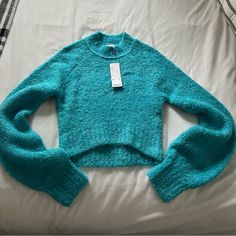 Urban Outfitters Brand New Cropped Sweater Like A Pretty Turquoise Color Fitted Turquoise Top For Fall, Fitted Turquoise Tops For Fall, Urban Outfitters Blue Winter Tops, Blue Urban Outfitters Top For Fall, Turquoise Long Sleeve Tops For Fall, Long Sleeve Turquoise Tops For Fall, Urban Outfitters Blue Long Sleeve Top, Urban Outfitters Sweater, Chunky Turtleneck Sweater