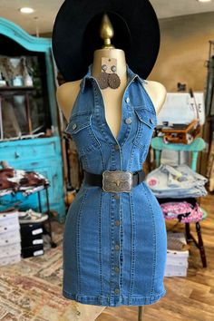 Vestidos Country, Shirt Collar Styles, Cowgirl Dresses, Sleeveless Denim Dress, Cute Country Outfits, Looks Country, Estilo Country, Casual Wear Dress, Western Outfits Women