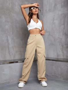 Flaunt a flattering silhouette with our High Rise Zipper Cargo Pant. These pants feature a high-waisted design that accentuates your waistline and adds a touch of sophistication to your look. The zipper closures provide both style and practicality, while the comfortable fit ensures all-day comfort. Specification: Style: Casual Pattern Type: Plain Type: Cargo Pants Details: Button, Pocket, Zipper Waist Line: High Waist Length: Long Fit Type: Regular Fit Fabric: Non-Stretch Material: Fabric Compos Trendy High Waist Pants With Zipper Closure, Chic High-waisted Bottoms With Zip Fly, Chic High Waist Bottoms With Zipper Closure, Non-stretch Straight Leg Pants With Zipper Closure, Chic High-waist Bottoms With Zipper Closure, Trendy Trousers With Zipper Closure, High Waist Non-stretch Bottoms With Zipper Closure, Chic Cargo Trousers, Chic Cargo Style Trousers