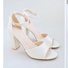 Size 6 In Ivory, Brand New Never Worn, Just Ended Up Going With A Different Shoe For Wedding Day! Classic Closed Toe Wedding Sandals, Chic Wedding Block Heels With Stacked Heel, Chic Wedding Block Heels With Padded Heel, Classic Ankle Strap Sandals For Wedding, Elegant Cream Block Heels With 4-inch Heel, Feminine Wedding Sandals With 4-inch Heel, Chic Almond Toe Wedding Sandals, Classic Sandals With 4-inch Heel For Wedding, Classic Wedding Sandals With 4-inch Heel