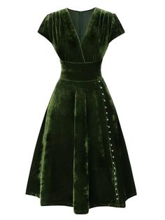 [Pre-Sale] Green 1940s Deep V-Neck Pearl Velvet Dress | Retro Stage Vintage V-neck Winter Dress, Fitted 1950s V-neck Dress, Velvet Dress Green, 1940 Dress, 1940s Fashion Women, Walburga Black, Vintage Christmas Dress, 1940s Women, 1940s Fashion Dresses