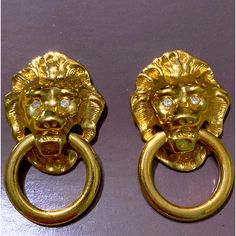 Kenneth Jay Lane Kjl For Avon Lion Head Door Knocker 18kt Gold-Plated Post Earrings Swarovski Crystals On The Eyes In New, Unworn Condition Sorry I Do Not Have Original Box Approx 2" Long From1986 Gift Wrapping Available, Message Me At Purchase Price Loc 0523 Lion Head Door Knocker, Lion Door Knocker, Door Knocker Earrings, Door Knocker, Swarovski Crystal Earrings, Swarovski Earrings, Door Knockers, Lion Head, Kenneth Jay Lane