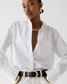 J.Crew: Garçon Classic Shirt In Cotton Poplin For Women Embellished Shirt, Oversized Style, Fall Winter 2024, Menswear Inspired, Spring Summer 2024, Summer Outfit Ideas, Poplin Shirt, Single Mom, Perfect Shirt