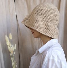 Crochet Summer Hat of Organic Cotton/Bamboo. Sun Hat. Bucket Hat. Beige Natural Panama. Bamboo Summer Cap. Fisherman Hat. Bell Hat Nude Beige Casual Cloche Hat With Curved Brim, Casual Beige Cloche Hat With Curved Brim, Casual Beige Brimmed Cloche Hat, Beige Wide Brim Crochet Hat For Outdoor, Lightweight Beige Sun Cap, Beige Woven Hat For Warm Weather, Lightweight Brimmed Bucket Hat For Everyday, Lightweight Everyday Brimmed Bucket Hat, Beige Toquilla Straw Bucket Hat With Flat Brim