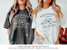 Mountains & Martinis Bachelorette Party Shirts - Direct to garment printed on Comfort Colors 1717 tshirts - Shirt sizes are unisex, please refer to sizing chart in listing photos - 100% combed and ring-spun cotton (fiber content may vary for different colors) CARE Machine wash cold (not exceeding 90 F) inside out Hang dry highly recommended Do not iron on the print! RETURN/EXCHANGE POLICY All items are made to order and as a small business we do not keep any stock. This is one way we try to mini Bach Tshirts, Summer Camp Bachelorette, Mountain Bachelorette Party, Vintage Summer Camp, Bach Shirts, Mountain Bachelorette, Last Trail Before The Veil, Western Bride, Rodeo Bachelorette