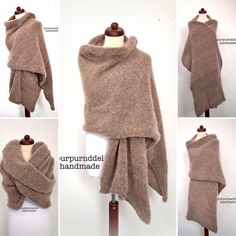 Info! ------Der Schal wird Doppel Fädig mit Hochwertiger Luxus Wolle Handgestrickt! Keine Strickmaschinen Ware!------ Wunderschöner, flauschig weicher Riesen Schal aus einer wunderbaren weichen Hochwertigen Wolle!  Super warm! Wie eine Decke! Du kannst es in vielen Möglichkeiten tragen!  Du wirst erstaunt sein, wie wunderbar dieser Schal flauschig weich und warm ist!  Schal - Schulterwärmer - Decke - Poncho- Tuch Meliertes Braun. Material: 77% Aplaca,23%Seide Der Schal ist 60cm breit und ca. 320 Winter Shawl Knitting Pattern One Size, Cozy Shawl Wrap One Size, Cozy Wrap Shawl One Size, Cozy One-size Wrap Shawl, Cozy One Size Wrap Shawl, Cozy Soft Knit Shawl One Size, Hand Knitted One Size Wraps For Fall, Winter Knitting Pattern For Scarf Shawl, Cozy Knitted One-size Shawl