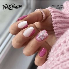 Buy Fofosbeauty 24pcs Press on False Nails Tips, Square Fake Acrylic Nails, Powder Pink White at Walmart.com Fake Acrylic Nails, Unghie Sfumate, Pink Glitter Nails, Smink Inspiration, Short Square Nails, Manicure Tips, Fake Nails With Glue, Fake Nail, Dipped Nails