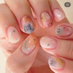 Korean Jelly Nails Summer, Goldfish Nails, Korean Nails Short, Delicate Nail Art, Nail 2022