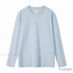 Lasaky - White Cotton Long-Sleeve Basic Top - Loose-Fit Innerwear Shirt Light Blue Long Sleeve T-shirt For Spring, Cotton Long Sleeve Top In Solid Color, Casual Light Blue Long Sleeve T-shirt, Light Blue Long Sleeve Solid Color Shirt, Casual Plain Long Sleeve Tops, Light Blue Long Sleeve Relaxed Fit Sweatshirt, Solid Color Long Sleeve Plain T-shirt, Relaxed Fit Light Blue Long Sleeve Sweatshirt, Basic Oversized Long Sleeve Shirt