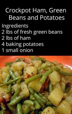 a plate with potatoes, green beans and potatoes on it is shown in the bottom right corner