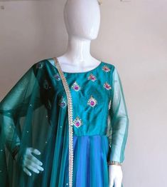 Peacock blue green anarkali with hand embroidery | Etsy Green Art Silk Gown With Zari Work, Green Art Silk Gown With Traditional Drape, Peacock Color Indian Dress, Green Anarkali Silk Choli, Green Art Silk Gown For Eid, Green Art Silk Gown For Diwali, Eid Green Art Silk Gown, Green Art Silk Gown With Dupatta, Green Raw Silk Churidar With Dori Work