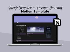 a laptop with the words sleep tracker and dream journal next to it, on a gray background