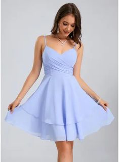 JJ's House Chiffon Mini V-Neck Fall Spring Summer A-line NO Lavender Short Dress. #JJ's House #Chiffon #Mini #VNeck #Fall #Spring #Summer #Aline #NO #Lavender #Short #Dress Grade 8 Grad, Spring Fling Dress, Short Blue Dress, Confirmation Dresses, Mitzvah Dresses, 8th Grade Dance, Cute Formal Dresses, School Dance Dresses, Formal Dresses For Teens