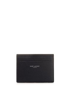 SAINT LAURENT Black card holder with printed logo - COD. 375946/BTY0N1000 Classic Business Wallet With Logo, Classic Business Card Holder With Logo, Modern Black Wallet With Logo Plaque, Black Leather Card Holder With Logo, Classic Black Card Holder With Logo, Black Business Wallet With Logo Plaque, Designer Business Card Holder With Logo, Designer Logo Card Holder For Business, Classic Black Card Holder With Logo Plaque