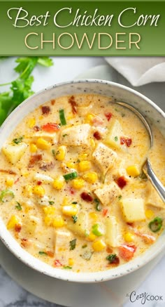 chicken corn chowder garnished with bacon and green onions Potato Corn Chowder Recipe, Best Corn Chowder Recipe, Corn Chowder Soup, Potato Corn Chowder, Chicken Corn Chowder, Potato Chowder, Soups And Chowders, Corn Chowder Recipe, Summer Soup