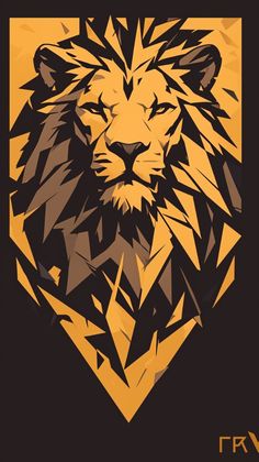 a lion's head is shown in the middle of an orange and black background