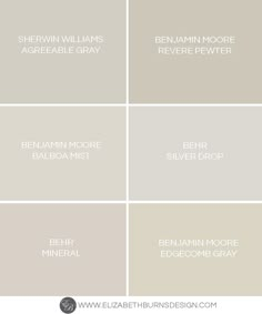 four different shades of gray paint with the words behrn moore, silvermore, and