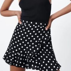 Brand: Zara New With Tags Size L Color: Black & White Side Hidden Zip Made In Cambodia 100% Viscose Smoke Free/Pet Friendly Home. Estimated Measurements: Waist 30in Rise 15in Inseam 2in Leg Width 11in Elegant Polka Dot Skirt For Summer, Elegant Polka Dot Summer Skirt, Chic Polka Dot Skirt For Spring, Spring Chic Polka Dot Skirt, Chic Polka Dot Skirt, Chic Fitted Polka Dot Skirt, Summer Polka Dot Skirted Bottoms, Summer Polka Dot Mini Bottoms, Summer Polka Dot Flared Skirt