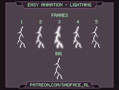 an old computer game showing the formation of people in different poses and sizes, with text that reads easy animation - lightning frames